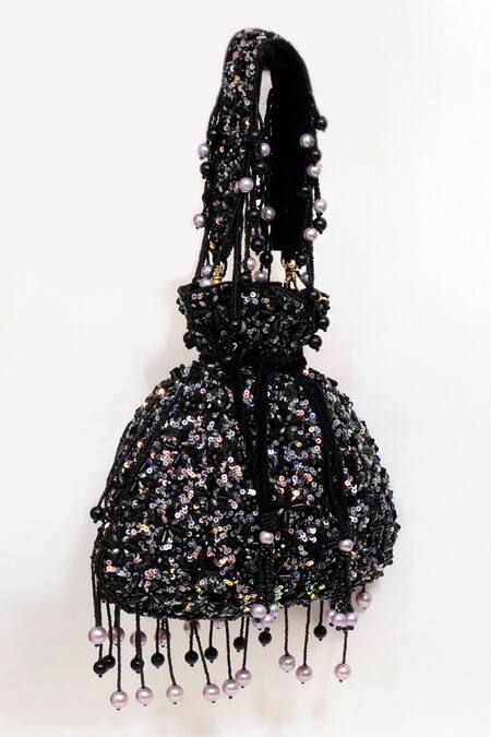 Eena Black Embellished Sequin Potli Online at Aza Fashions Eena_Black Embellished Sequin Potli _Online_at_Aza_Fashions