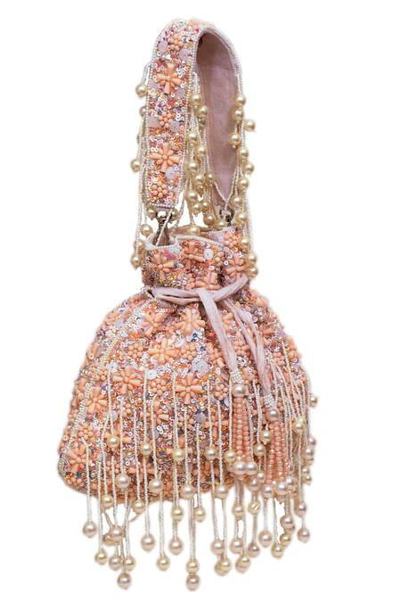 Eena_Beige Embellished Floral Cutdana Potli _Online_at_Aza_Fashions