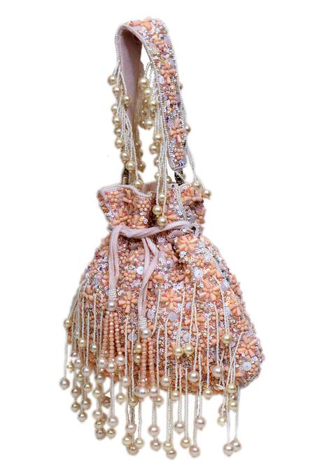 Buy_Eena_Beige Embellished Floral Cutdana Potli _Online_at_Aza_Fashions