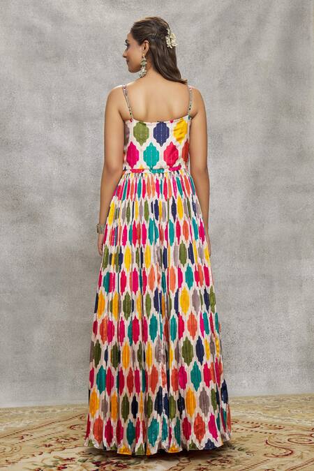 Shop Aariyana Couture Multi Color Chiffon, Net Abstract Print Embroidered Anarkali With Dupatta at Aza Fashions Shop_Aariyana Couture_Multi Color Chiffon, Net Abstract Print Embroidered Anarkali With Dupatta_at_Aza_Fashions