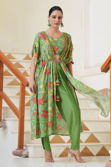 Buy Green Shrug And Blouse Muslin Embroidery Floral Shrug Pattern