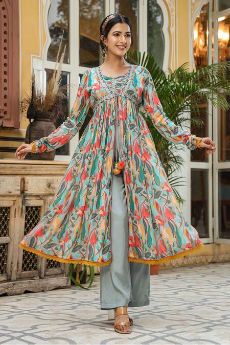 Buy_Bairaas_Green Lining Cotton, Pant Shantoon, Kurtaand Dupatta Chinnon Pattern Set_Online_at_Aza_Fashions