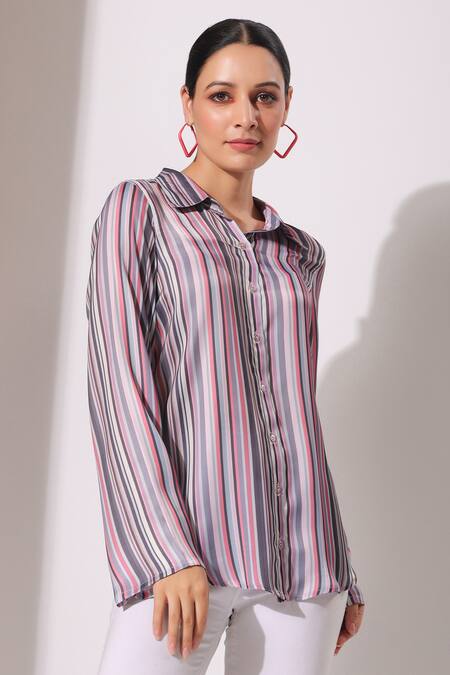 Buy_Bairaas_Peach Silk Stripe Spread Collar Pattern Shirt_Online_at_Aza_Fashions