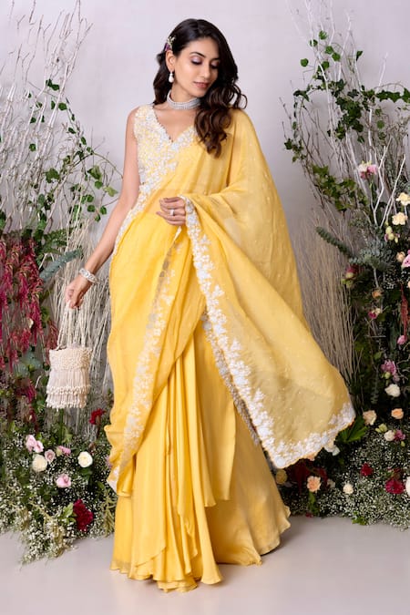 Party Wear Ladies Golden Synthetic Silk Lehenga Saree at Rs 1450 in Jaipur