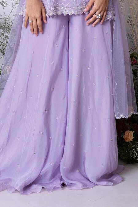 Shop Sunita Bhandari Purple Net, Viscose, Organza Crystals, Hand Embroidered Short Kurta Sharara Set Online at Aza Fashions Shop_Sunita Bhandari_Purple Net, Viscose, Organza Crystals, Hand Embroidered Short Kurta Sharara Set _Online_at_Aza_Fashions