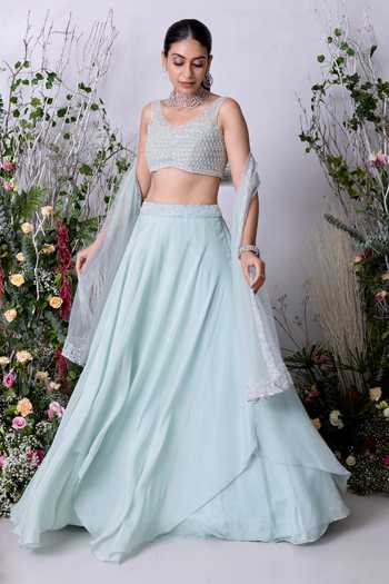 Sunita Bhandari Blue Net, Viscose, Organza Sequins, Beads, Layered Lehenga Blouse Set Online at Aza Fashions Sunita Bhandari_Blue Net, Viscose, Organza Sequins, Beads, Layered Lehenga Blouse Set _Online_at_Aza_Fashions