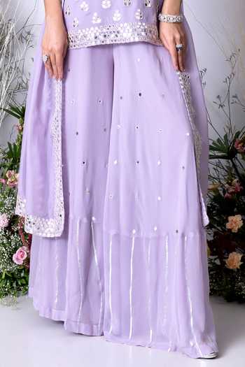 Sunita Bhandari Purple Viscose, Organza Mirrors, Embroidery Round Floral Kurta Sharara Set Online at Aza Fashions Sunita Bhandari_Purple Viscose, Organza Mirrors, Embroidery Round Floral Kurta Sharara Set _Online_at_Aza_Fashions