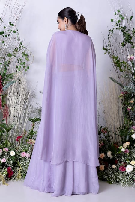 Shop Sunita Bhandari Purple Viscose, Organza Embroidery Hand Cape Top With Palazzo at Aza Fashions Shop_Sunita Bhandari_Purple Viscose, Organza Embroidery Hand Cape Top With Palazzo _at_Aza_Fashions