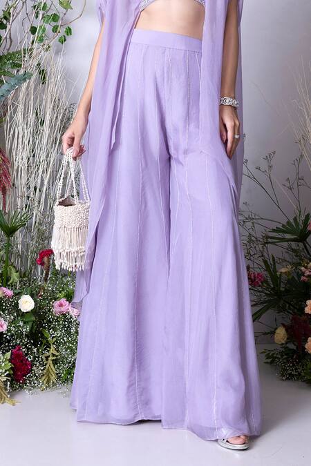 Sunita Bhandari Purple Viscose, Organza Embroidery Hand Cape Top With Palazzo Online at Aza Fashions Sunita Bhandari_Purple Viscose, Organza Embroidery Hand Cape Top With Palazzo _Online_at_Aza_Fashions