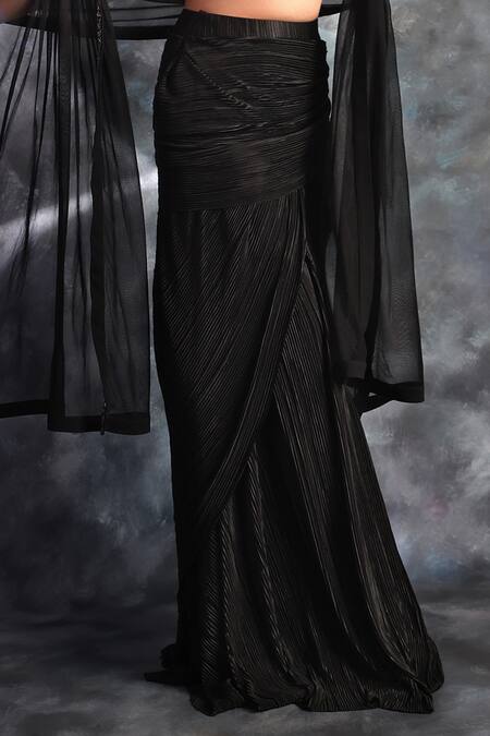 Buy_Kaaisha By Shalini_Black Lycra, Tulle, Georgette Sequins, Cut Embroidered Sheer Cape Lehenga Set_Online_at_Aza_Fashions