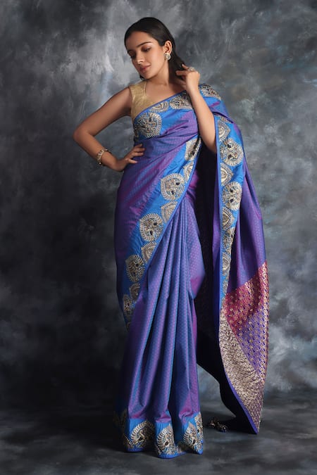 Kaaisha by Shalini Purple Silk Woven Kanjiwaram Saree With Unstitched Blouse Fabric  