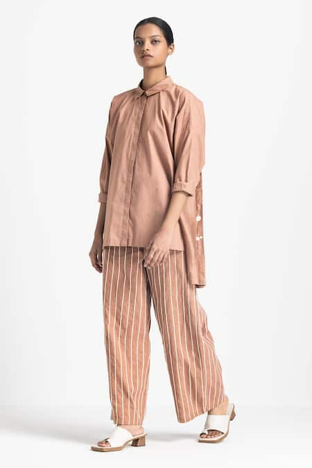 THREE Back Pleated Shirt With Pant 