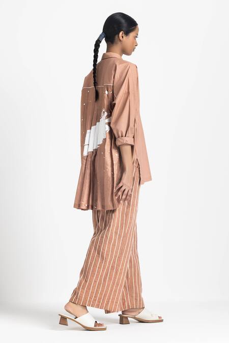 Shop_Three_Pink Poplin, Chanderi, Handloom Cotton Collared Back Pleated Shirt With Pant _Online_at_Aza_Fashions