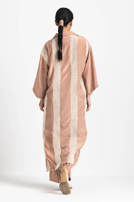 Shop Three Pink Tunic Crepe Embroidered V Collared Neck And High Waist Pant Set at Aza Fashions Shop_Three_Pink Tunic Crepe Embroidered V Collared Neck And High Waist Pant Set _at_Aza_Fashions