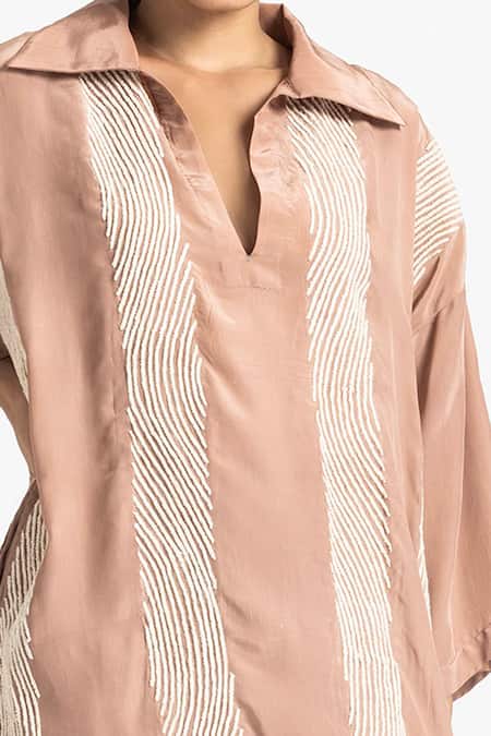 Buy Three Pink Tunic Crepe Embroidered V Collared Neck And High Waist Pant Set Online at Aza Fashions Buy_Three_Pink Tunic Crepe Embroidered V Collared Neck And High Waist Pant Set _Online_at_Aza_Fashions