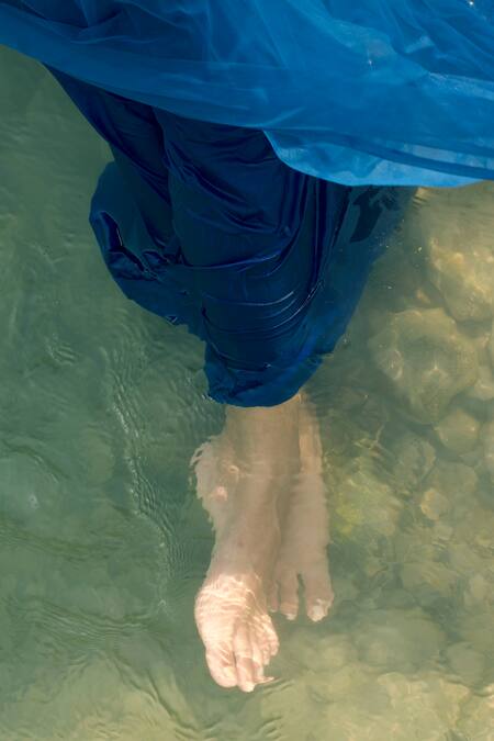 Three Blue Poplin, Crepe Embroidery Round Neck Top And Overlay Pant Set Online at Aza Fashions Three_Blue Poplin, Crepe Embroidery Round Neck Top And Overlay Pant Set _Online_at_Aza_Fashions