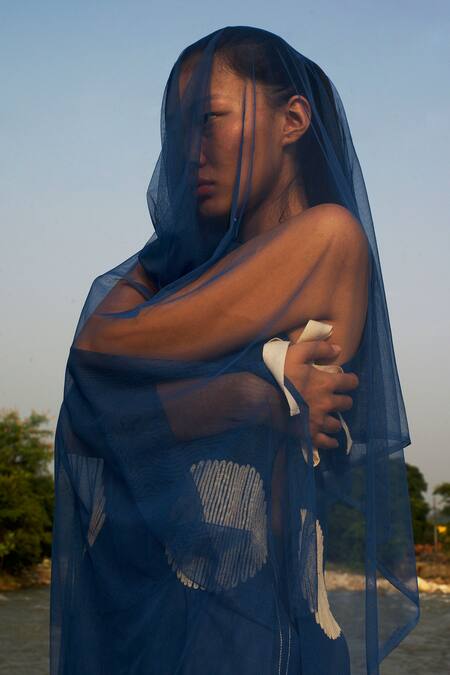 Three Blue Poplin Round Overlay Tunic And Pant Set Online at Aza Fashions Three_Blue Poplin Round Overlay Tunic And Pant Set _Online_at_Aza_Fashions