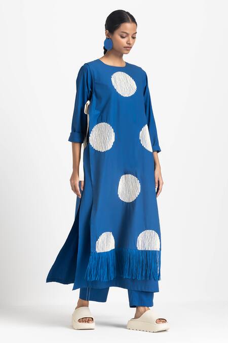 Shop Three Blue Poplin Round Overlay Tunic And Pant Set Online at Aza Fashions Shop_Three_Blue Poplin Round Overlay Tunic And Pant Set _Online_at_Aza_Fashions