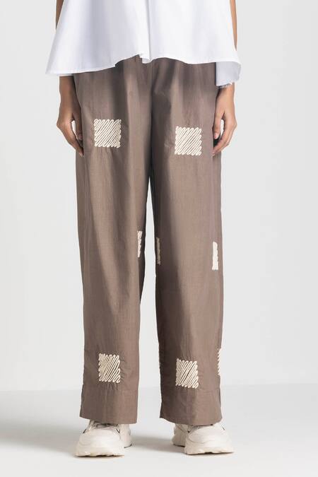 Buy Three White Poplin Embroidery Round Neck Asymmetric Pleated Top And Pant Set Online at Aza Fashions Buy_Three_White Poplin Embroidery Round Neck Asymmetric Pleated Top And Pant Set _Online_at_Aza_Fashions