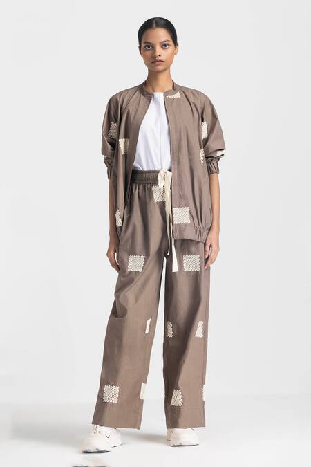 Buy Three White Poplin Embroidered Top Round Bomber Jacket Pant Set Online at Aza Fashions Buy_Three_White Poplin Embroidered Top Round Bomber Jacket Pant Set _Online_at_Aza_Fashions