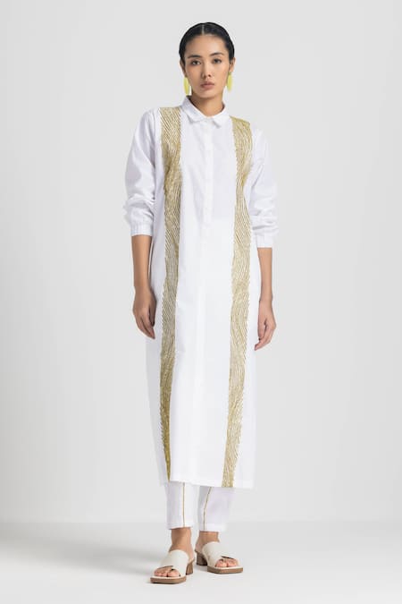 THREE Wave Embroidered Shirt Tunic & Pant Set 