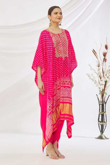 Samyukta Singhania Pink Silk, Chiffon Mirrors, Embroidery Round Printed Poncho And Dhoti Pant Set Online at Aza Fashions Samyukta Singhania_Pink Silk, Chiffon Mirrors, Embroidery Round Printed Poncho And Dhoti Pant Set _Online_at_Aza_Fashions