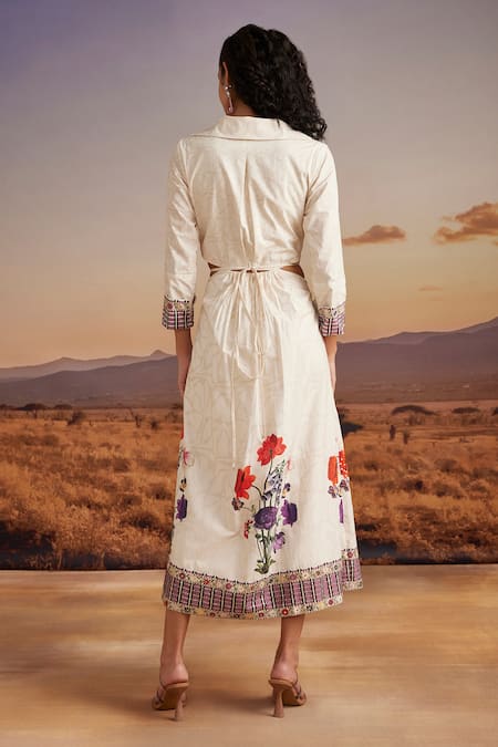 Shop Verb By Pallavi Singhee Beige Cotton Embroidery, Sequins Collared Hem Printed Dress at Aza Fashions Shop_Verb By Pallavi Singhee_Beige Cotton Embroidery, Sequins Collared Hem Printed Dress _at_Aza_Fashions