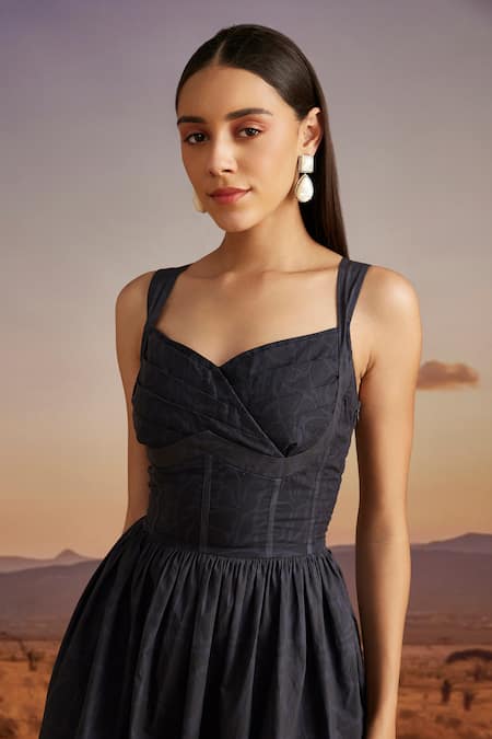 Buy Verb By Pallavi Singhee Blue Cotton Sequins, Beads, Embroidery Sweetheart Neck Dress Online at Aza Fashions Buy_Verb By Pallavi Singhee_Blue Cotton Sequins, Beads, Embroidery Sweetheart Neck Dress _Online_at_Aza_Fashions