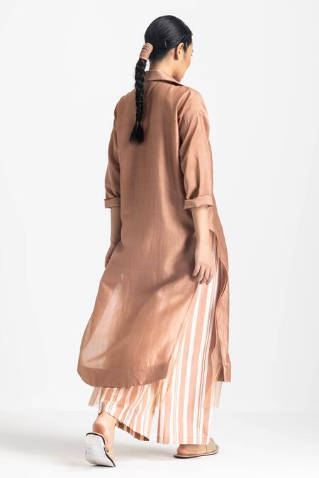 Shop Three Pink Chanderi Collared Solid Jacket at Aza Fashions Shop_Three_Pink Chanderi Collared Solid Jacket _at_Aza_Fashions