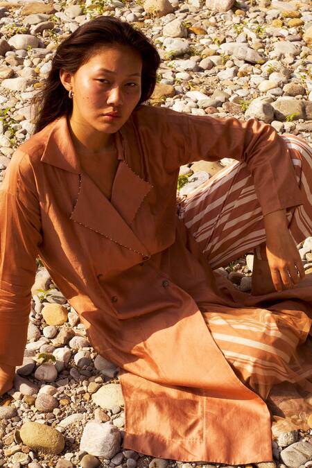 Three Pink Chanderi Collared Solid Jacket Online at Aza Fashions Three_Pink Chanderi Collared Solid Jacket _Online_at_Aza_Fashions