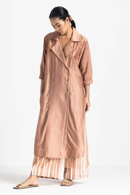 Shop Three Pink Chanderi Collared Solid Jacket Online at Aza Fashions Shop_Three_Pink Chanderi Collared Solid Jacket _Online_at_Aza_Fashions