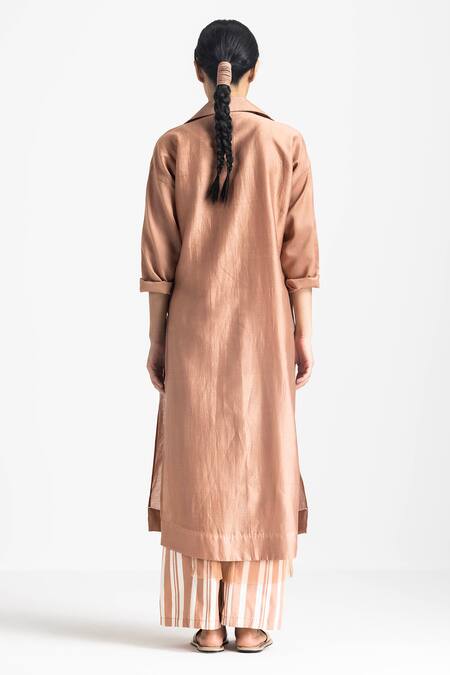 Three Pink Chanderi Collared Solid Jacket at Aza Fashions Three_Pink Chanderi Collared Solid Jacket _at_Aza_Fashions