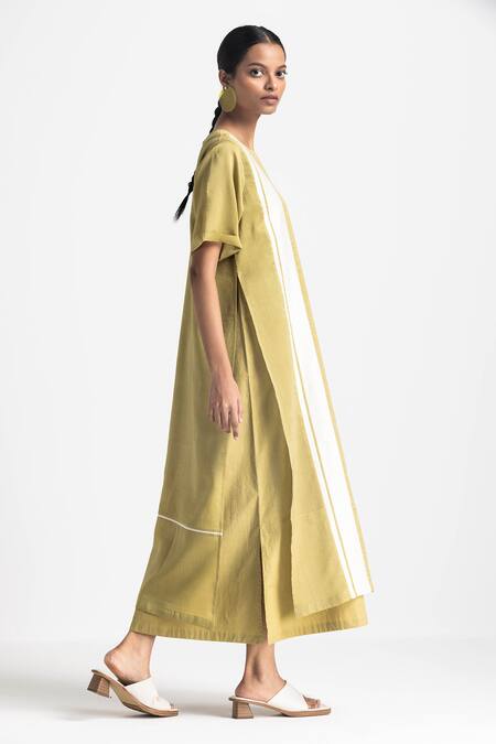 Buy Three Green Chanderi, Poplin Applique Round Neck Double Layer Midi Dress Online at Aza Fashions Buy_Three_Green Chanderi, Poplin Applique Round Neck Double Layer Midi Dress _Online_at_Aza_Fashions