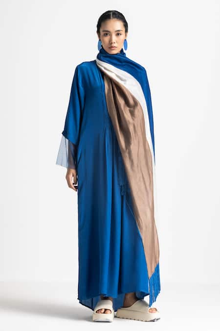 Buy Three Blue Crepe Round Neck Elastic Waist Maxi Dress Online at Aza Fashions Buy_Three_Blue Crepe Round Neck Elastic Waist Maxi Dress _Online_at_Aza_Fashions
