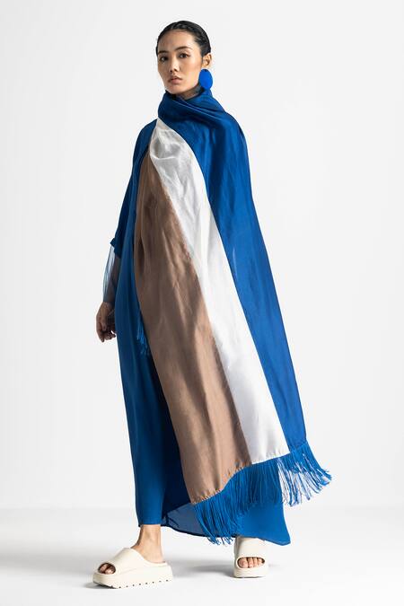 Shop Three Blue Crepe Round Neck Elastic Waist Maxi Dress Online at Aza Fashions Shop_Three_Blue Crepe Round Neck Elastic Waist Maxi Dress _Online_at_Aza_Fashions