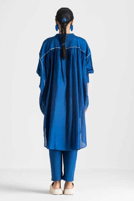 Shop Three Blue Chanderi Solid Tunic at Aza Fashions Shop_Three_Blue Chanderi Solid Tunic _at_Aza_Fashions