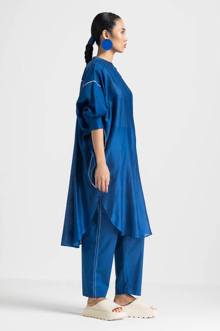 Three Blue Chanderi Solid Tunic Online at Aza Fashions Three_Blue Chanderi Solid Tunic _Online_at_Aza_Fashions