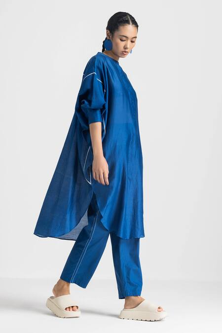 Buy Three Blue Chanderi Solid Tunic Online at Aza Fashions Buy_Three_Blue Chanderi Solid Tunic _Online_at_Aza_Fashions