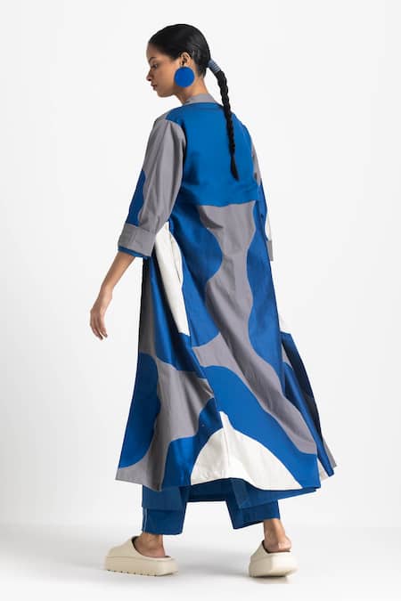 Shop Three Blue Poplin Solid Round Tunic at Aza Fashions Shop_Three_Blue Poplin Solid Round Tunic _at_Aza_Fashions