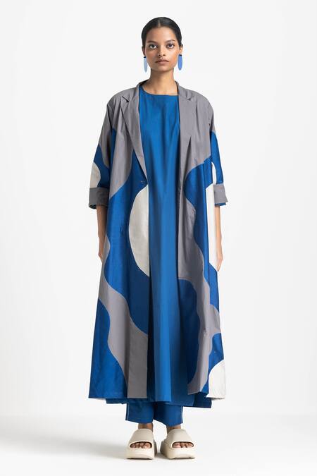 Shop Three Blue Poplin Solid Round Tunic Online at Aza Fashions Shop_Three_Blue Poplin Solid Round Tunic _Online_at_Aza_Fashions