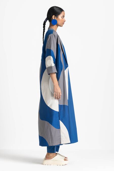 Three Blue Poplin Solid Round Tunic at Aza Fashions Three_Blue Poplin Solid Round Tunic _at_Aza_Fashions