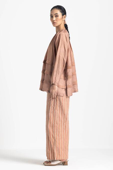 Buy Three Gold Silk Round Neck Pleated Top Online at Aza Fashions Buy_Three_Gold Silk Round Neck Pleated Top _Online_at_Aza_Fashions