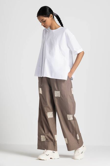 Three White Cotton Round Neck Asymmetric Pleated Top Online at Aza Fashions Three_White Cotton Round Neck Asymmetric Pleated Top _Online_at_Aza_Fashions