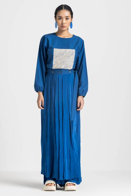 Three Blue Cotton Embroidery Round Neck Square Top Online at Aza Fashions Three_Blue Cotton Embroidery Round Neck Square Top _Online_at_Aza_Fashions