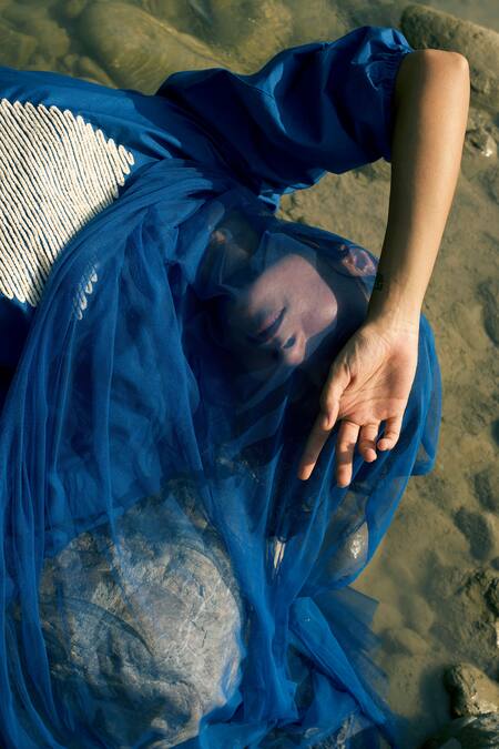 Buy Three Blue Cotton Embroidery Round Neck Square Top Online at Aza Fashions Buy_Three_Blue Cotton Embroidery Round Neck Square Top _Online_at_Aza_Fashions