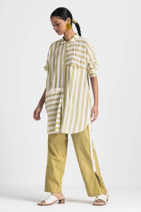 Three Green Poplin Side Tape Pant Online at Aza Fashions Three_Green Poplin Side Tape Pant _Online_at_Aza_Fashions