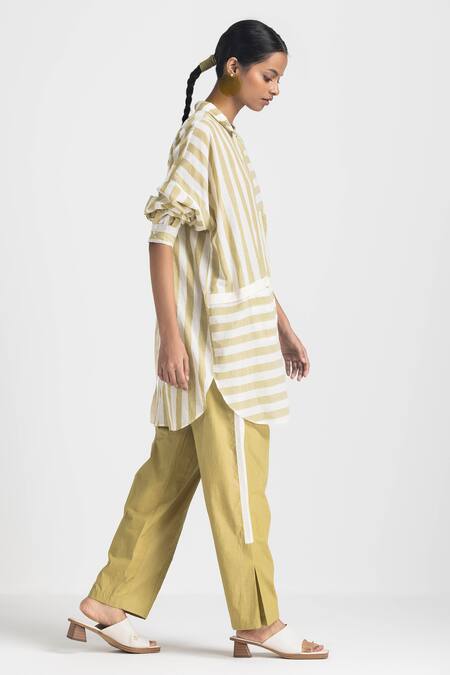 Buy Three Green Poplin Side Tape Pant Online at Aza Fashions Buy_Three_Green Poplin Side Tape Pant _Online_at_Aza_Fashions