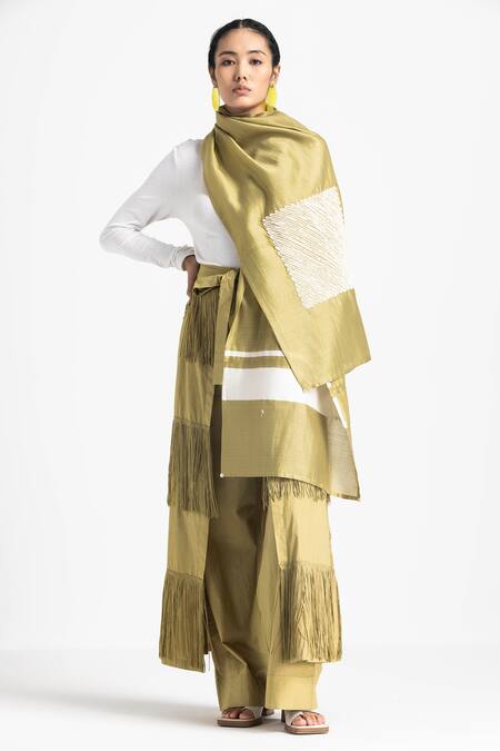 Three_Green Poplin Fringe Skirt Pant _Online_at_Aza_Fashions