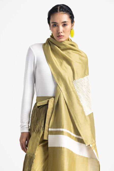 Buy_Three_Green Poplin Fringe Skirt Pant _Online_at_Aza_Fashions