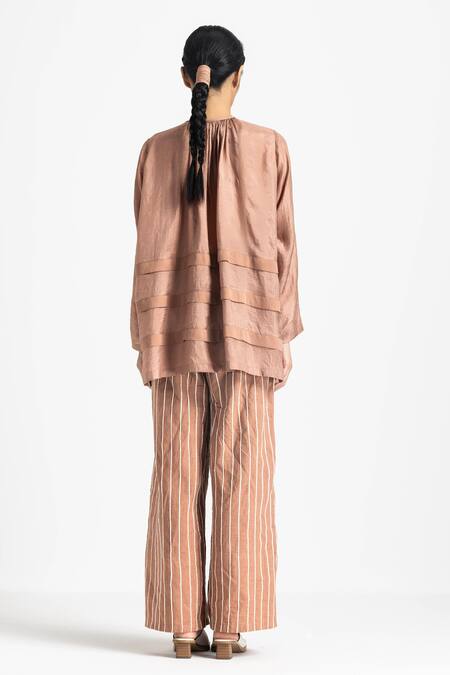 Shop Three Pink Handloom Cotton Embroidery Linear Trouser at Aza Fashions Shop_Three_Pink Handloom Cotton Embroidery Linear Trouser _at_Aza_Fashions